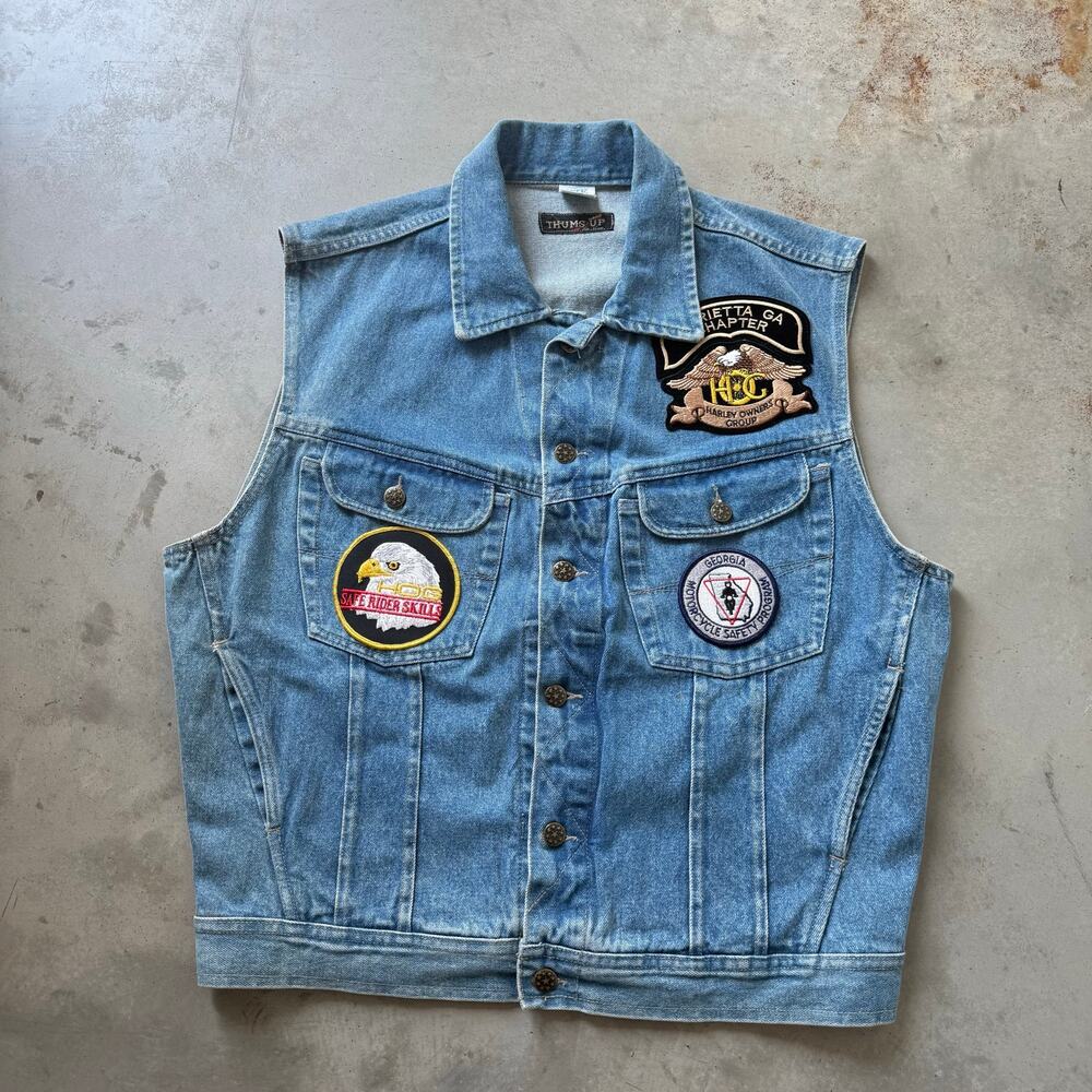 Vintage 90’s Harley Davidson Owner’s Group Biker Patchwork Denim Vest Size M